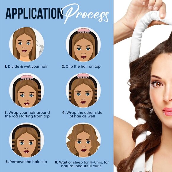 KAV Satin Heatless Curling Rod with Clip and Scrunchie Set, 4pcs set - Blue - Picture 5 of 6